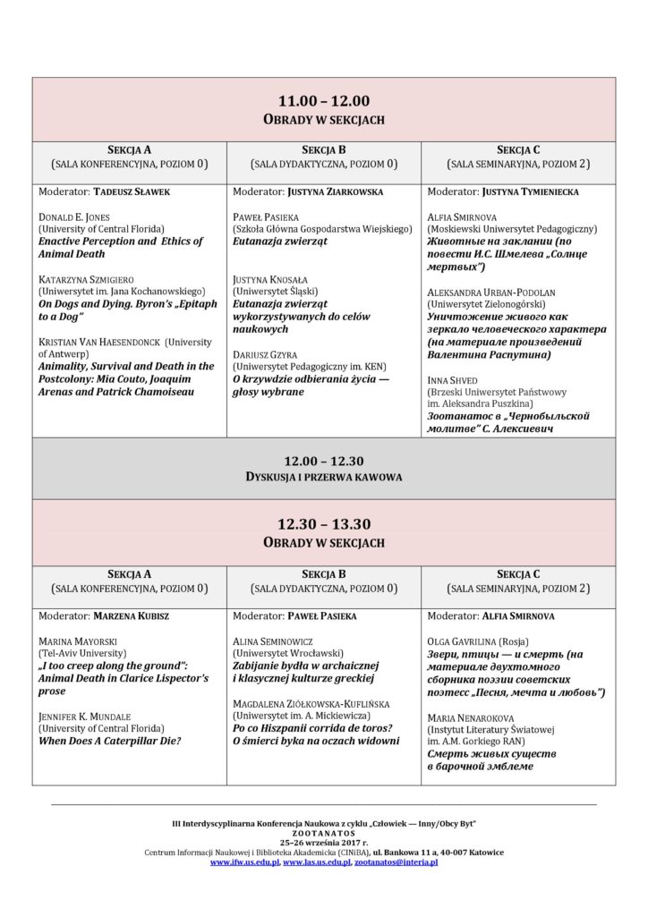 III Interdyscyplinarna Konferencja Naukowa ZOOTANATOS 25–26 września 2017 r. - program | gzyra.net